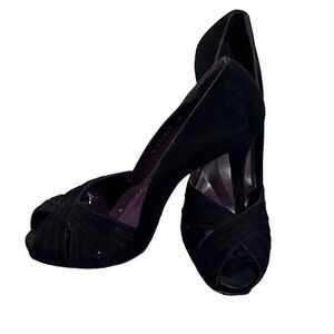 Stuart Weitzman suede D’Orsay open toed pumps with leather soles